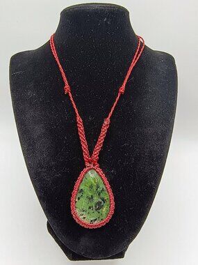 Handmade Macrame Necklace with Natural Serpentine, Spiritual Amulet